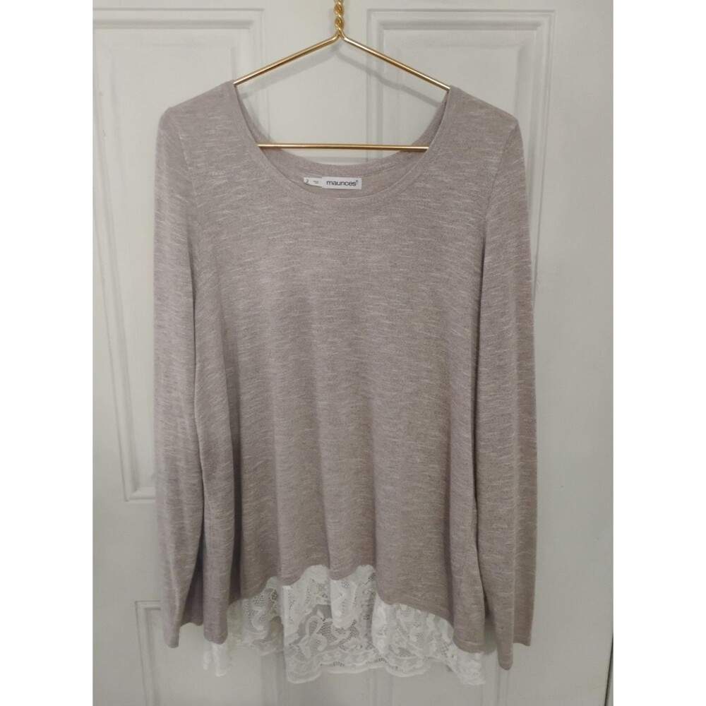 Maurices Women's Long-Sleeve Top, Size 2 Light Pink Plus Size, with Lace Panel